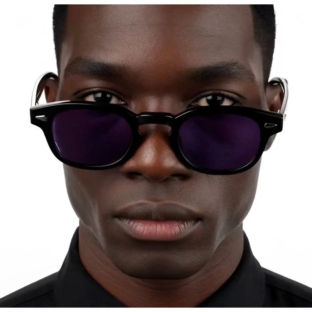 Round Sunglasses Purple Lens Tony Stark Style Men's Fashion Eyewear Lentes Gafas